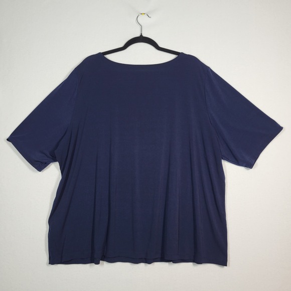 Susan Graver Modern Essentials Liquid Knit Bateau Neck Top 3X Navy Short Sleeve - Picture 4 of 10